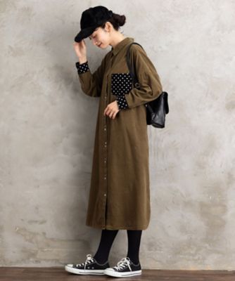 INDESIGN ドットポケットコーデュロイシャツワンピース 33ー