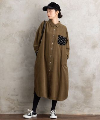 INDESIGN ドットポケットコーデュロイシャツワンピース プラス