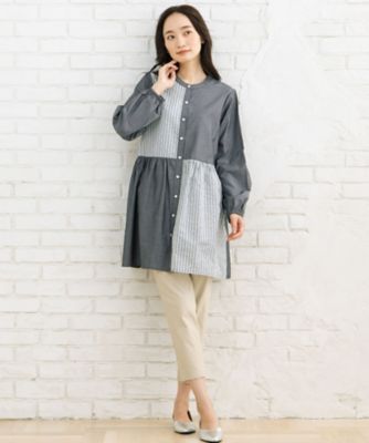 familiar ♡ ストライプ チュニック パッチワークストライプチュニック プラスサイズ 33ー30ー