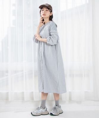FONTLAB ストライプバンドカラーシャツワンピース
