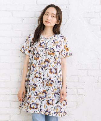ボタニカルブラッシュプリントチュニック プラスサイズ 33ー30ー