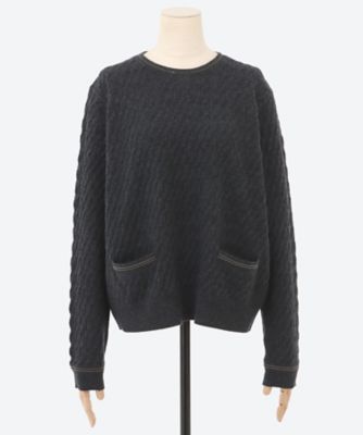 ブレードポイントケーブルニットクルーネックトップス