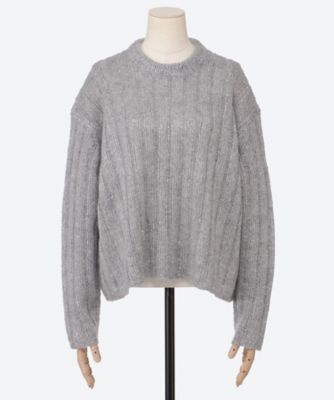 極美品 エブール モヘヤ オーバーサイズニット クルーネック ゆったり ベージュ モヘヤ混スパンコールニット 4210800541 | ebure (Women