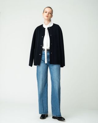 リュクスシャルムビーバーノーカラーショートコート
