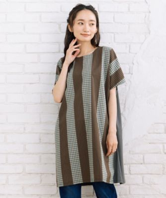 パッチワーク風チェックコンビチュニック　プラスサイズ　３３３６９６２３