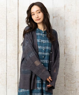 sab street my standard (Women/大きいサイズ)/サブストリート　マイスタンダード 透かしボーダーラメニットカーディガン　プラスサイズ３３－５０－１２４１