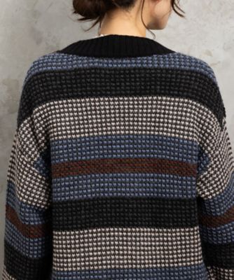 ワッフルボーダージャカードニットカーディガン　３３－５０－１２４８