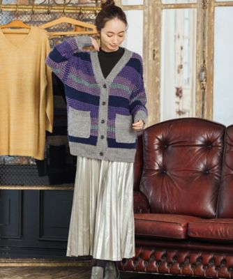 ワッフルボーダージャカードニットカーディガン　３３－５０－１２４８