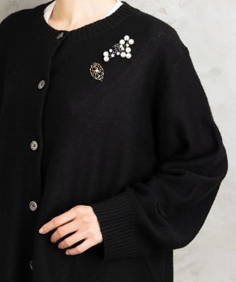 ロジーク 30th ビジューブローチライクニットカーディガン 33ー