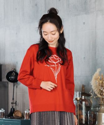 ✨美品❤️【ポイントスクエア】(L)スノーボードウェア上下/花柄刺繍デザイン/赤 Rogiqueラインアートフラワーニット 33ー51ー1353