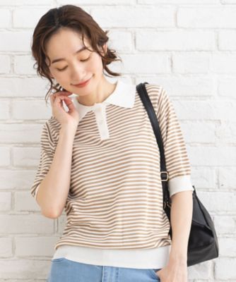 【SALE】【送料無料】sab street my standard (Women/大きいサイズ)/サブストリート マイスタンダード FONTLAB ボーダーポロニット ベージュ(26) トップス【三越伊勢丹/公式】