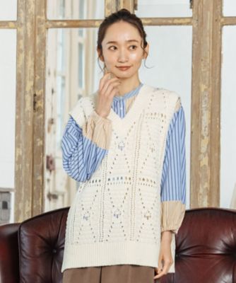 ＜sab street my standard (Women/大きいサイズ)＞レース柄透かし編みベスト　３３ー５４ー１２６０
