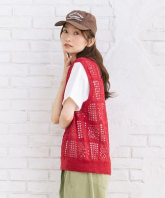 sab street my standard (Women/大きいサイズ)/サブストリート マイスタンダード ＭＡＤＥ　ＩＮ　ＪＡＰＡＮ　アンチピリング　ホールガーメントブロックレース柄ニットベスト　プラスサイズ　３３－５４－１３３１