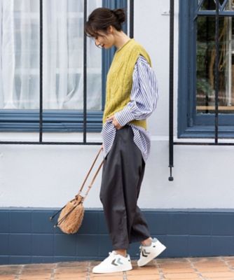 FONTLAB アラン柄ニットベスト×ストライプシャツアンサンブル