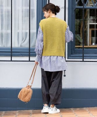 FONTLAB アラン柄ニットベスト×ストライプシャツ