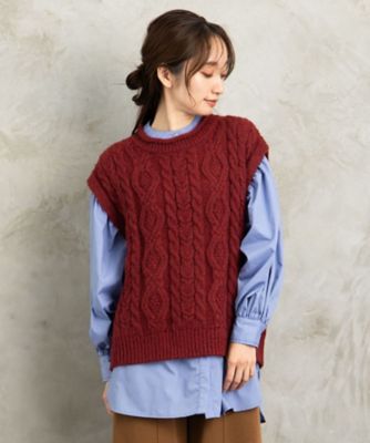 【SALE】【送料無料】sab street my standard (Women/大きいサイズ)/サブストリート マイスタンダード FONTLAB アラン柄ニットベスト×ストライプシャツアンサンブル レッド(30) トップス【三越伊勢丹/公式】