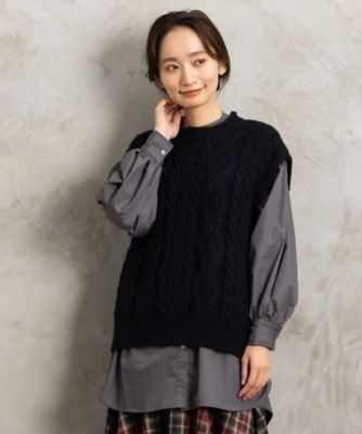 FONTLAB アラン柄ニットベスト×ストライプシャツアンサンブル