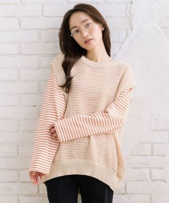 ＜sab street my standard (Women/大きいサイズ)＞ＦＯＮＴＬＡＢ　メッシュニットベスト×ボーダーカットソーアンサンブル　３３ー５８ー１３２９