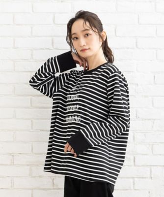ＦＯＮＴＬＡＢ　メッセージ刺繍ボーダーカットソー