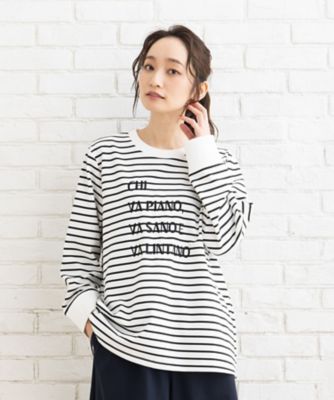 ＦＯＮＴＬＡＢ　メッセージ刺繍ボーダーカットソー