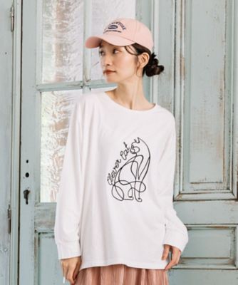 sab street my standard (Women/大きいサイズ)/サブストリート マイスタンダード ワンストロークキャットエンブロイダリーカットソー　プラスサイズ
