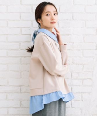 【SALE】【送料無料】sab street my standard (Women/大きいサイズ)/サブストリート マイスタンダード FONTLAB シャツレイヤード風ポンチトップス プラスサイズ 33ー61ー2544 グレージュ(22) 【三越伊勢丹/公式】