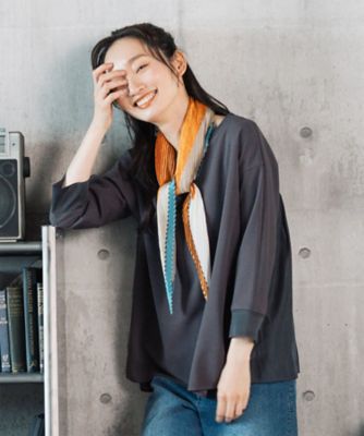 ハイストレッチジョーゼット×シルキーローンコンビプルオーバー