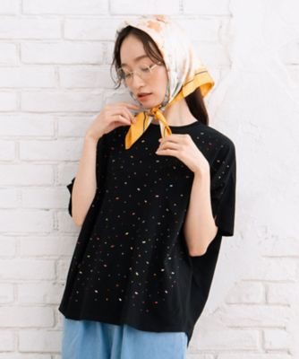 sab street my standard (Women/大きいサイズ)/サブストリート　マイスタンダード ＦＯＮＴＬＡＢ　スプレー風ビジューデコレートワイドＴシャツ　３３６４２５６６