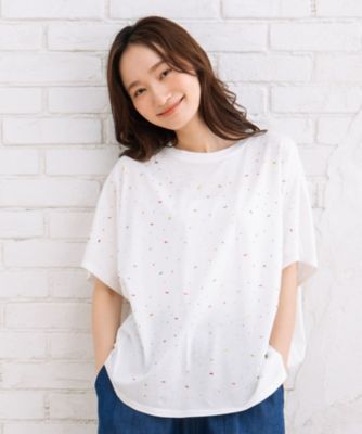 ＦＯＮＴＬＡＢ　スプレー風ビジューデコレートワイドＴシャツ　３３６４２５６６