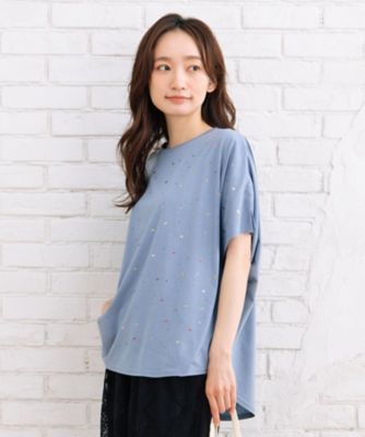 ＦＯＮＴＬＡＢ　スプレー風ビジューデコレートワイドＴシャツ　３３６４２５６６