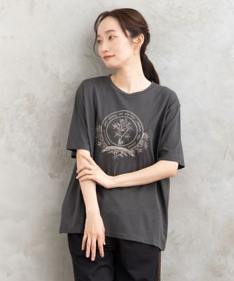 フラワーエンブレム刺繍Tシャツ プラスサイズ 33ー64ー