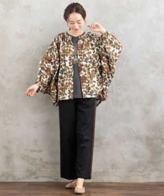 フラワーエンブレム刺繍Tシャツ プラスサイズ 33ー64ー2613