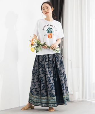 トロピカルパインエンブロイダリーTシャツ プラスサイズ 33ー64ー