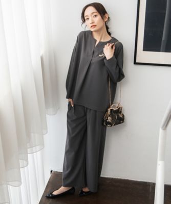 ＜sab street my standard (Women/大きいサイズ)＞ＦＯＮＴＬＡＢ　ＣＯＯＬ・ＵＶ・速乾　キーネックカットソー×ワイドタックパンツセットアップ　３３ー６８ー２６８１