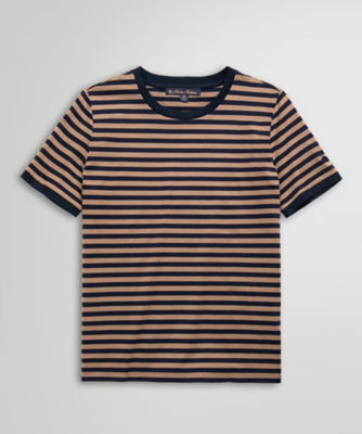 ＜Brooks Brothers＞コットン　ストライプ　リンガーＴシャツ　Ｂｒｏｗｎ／Ｎａｖｙ