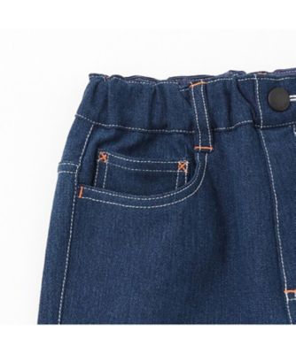 カットデニム裾ストライプ８分丈パンツ　３５５１１０１