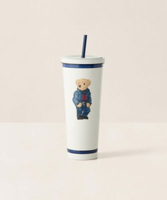 ＜RALPH LAUREN HOME＞デニム　Ｐｏｌｏ　ベア　アイスド　ビバレッジ　カップ＆ストロー