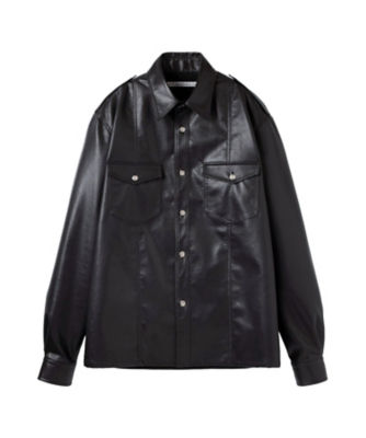  ローレンス サリバン シャツ Vegan leather military shirt 3B001-0223-16 BLACK トップス