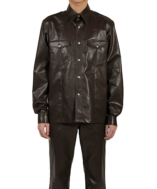  ローレンス サリバン シャツ Vegan leather military shirt 3B001-0223-16 BROWN トップス