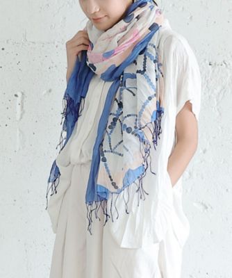 JOSEPH　ジョゼフ　シルクコットン　大判ストール　白×ネイビー シルクカシミヤ ストール / JOSEPH | ファッション通販 【公式