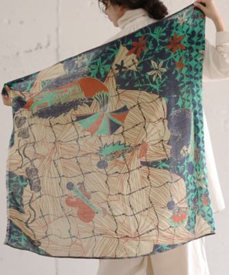 ＜BASCO (Women/大きいサイズ)＞さかなのせかい　よる　［Ｋｕｓａ　Ｋａｎｍｕｒｉ　ウールストール］　４０１０８５３ー５０