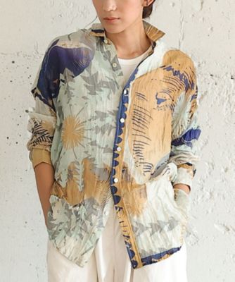 BASCO (Women/大きいサイズ)/バスコ くさしゃつ はなとぞうさん あさ Kusa Kanmuri シルクコットンシャツ 4308351ー50
