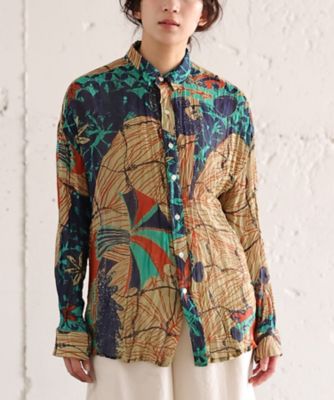 ＜BASCO (Women/大きいサイズ)＞くさしゃつ　さかなのせかい　よる　［Ｋｕｓａ　Ｋａｎｍｕｒｉ　シルクコットンシャツ］　４３０９７５３ー５０