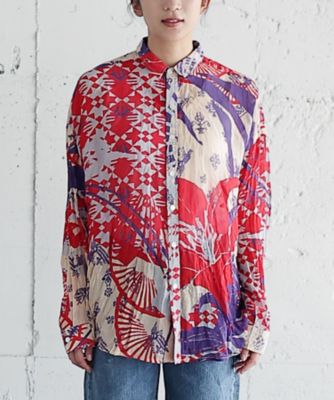 ＜BASCO (Women/大きいサイズ)＞くさしゃつ　あかりのはな　あか　Ｋｕｓａ　Ｋａｎｍｕｒｉ　シルクコットンシャツ　４３１００６１ー５０