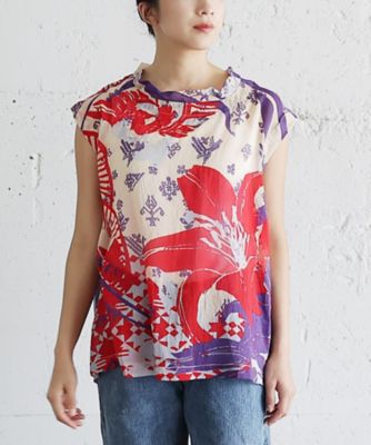 ＜BASCO (Women/大きいサイズ)＞あかりのはな　あか　とっぷ　ＫｕｓａＫａｎｍｕｒｉ　シルクコットントップス　４３１０６６１ー５０