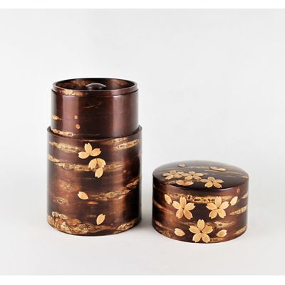 角館伝四郎　総皮茶筒　中長　散花