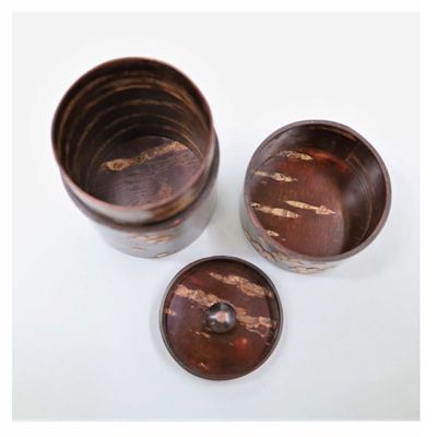 角館伝四郎　総皮茶筒　中長　散花