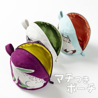 マチ付きポーチ『平原の花のウサギたち』ウサギ／パープル