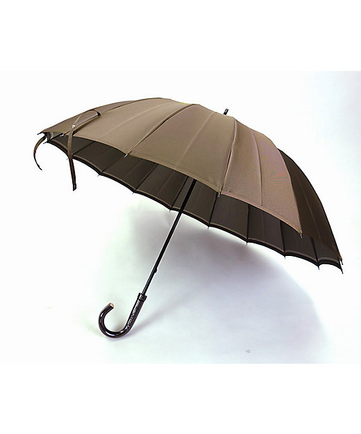 甲州織　雨晴兼用長傘　裏縞模様　１６本骨　ブラック