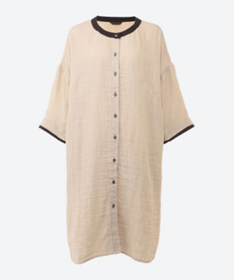 ＜green nout (Women/大きいサイズ)＞コットンリネンダブルガーゼロングシャツ